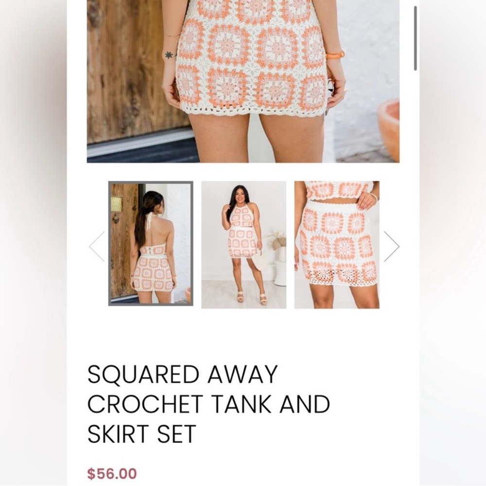Pink Lily| size medium| pink & orange squared away crochet tank and skirt set - Picture 4 of 11